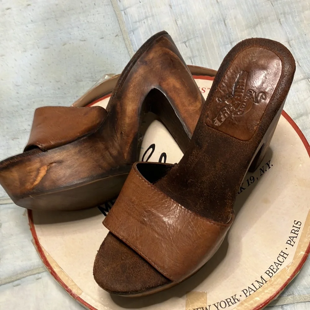 Vintage Freebird wood heels 10 leather upper - Picture 3 of 5